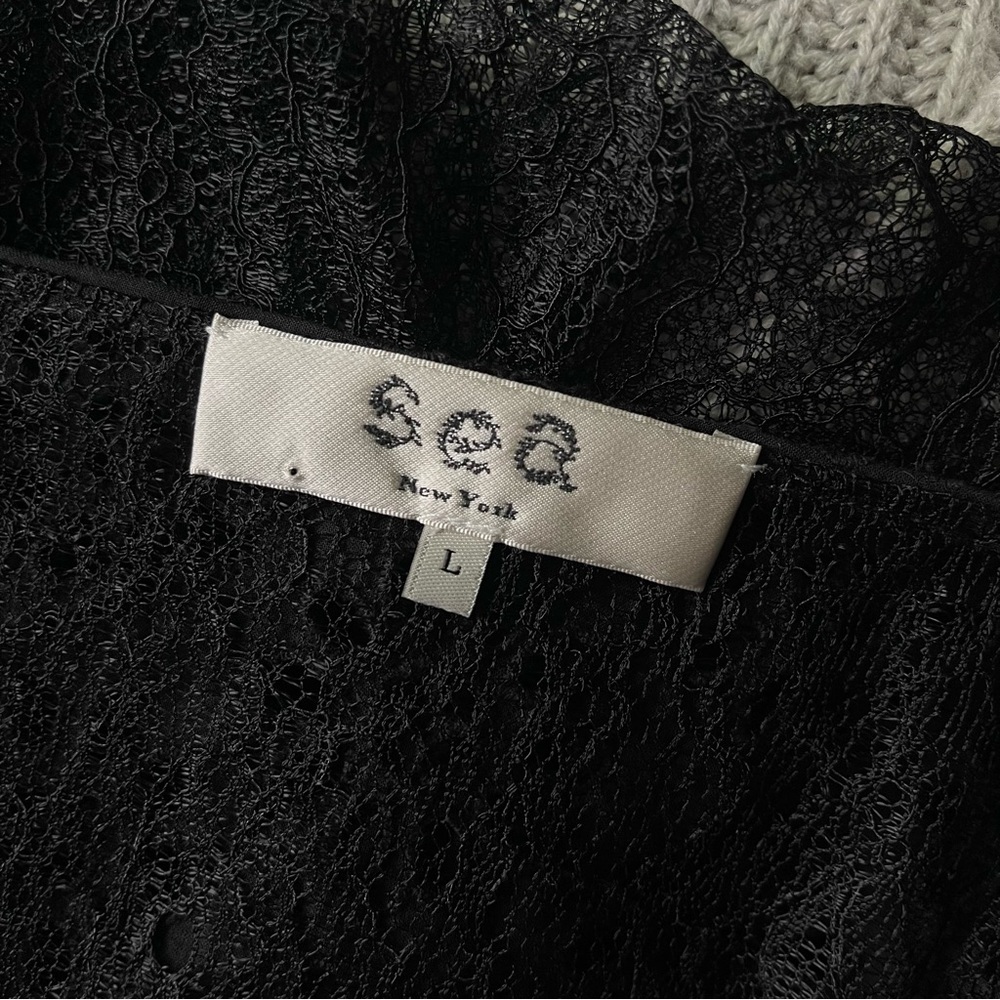 Sea NY Annabeth Black Lace Blouse Sheer Eyelet Tunic Romantic Top Ethereal Soft - Picture 6 of 7